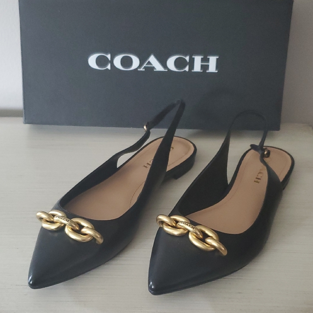 Coach Black and Gold Veronica LTH Skimmer Flats